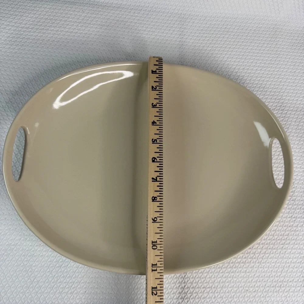 Longaberger Woven Traditions Ivory Oval Platter Pottery Serving Tray 15 Inch